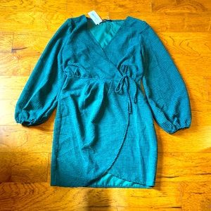 Bell sleeve, waffle knit hunter green dress